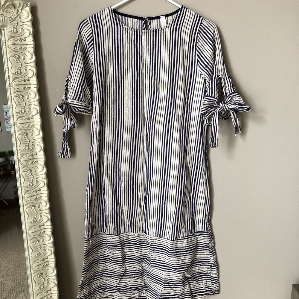 Navy & Tan Midi Dress